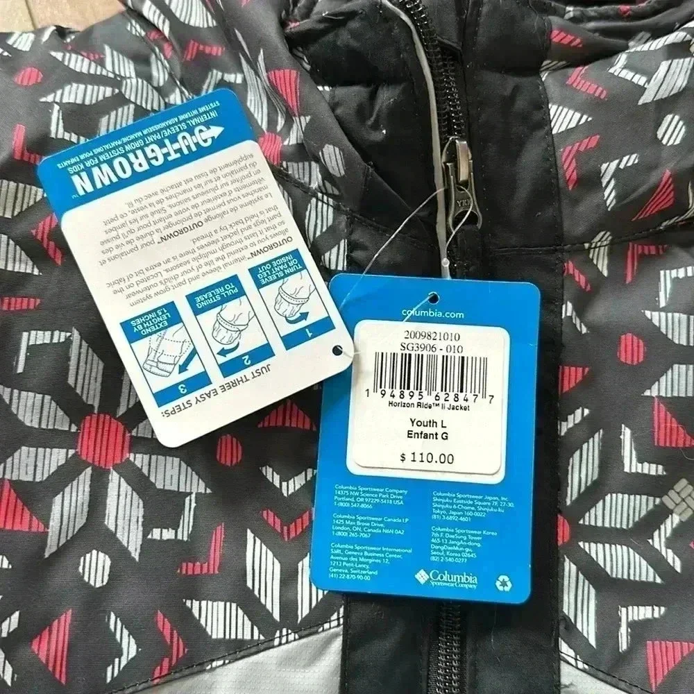 NWT Columbia Kids Youth Horizon Ride Jacket Black/Black Paperflakes Youth Sz L